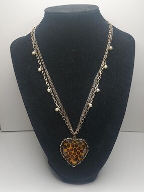 Betsey Johnson Leopard Print Heart Triple Strand Pendant Necklace